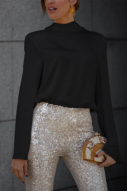 Cowl Back Long Sleeves Satin Top