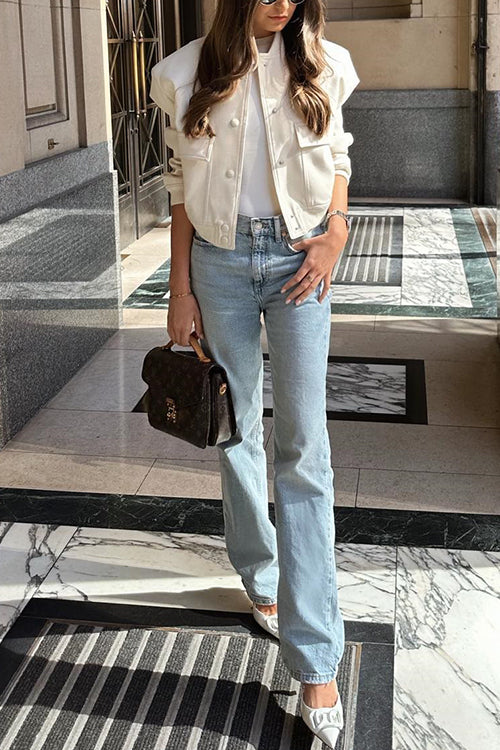 Kurze Bomberjacke mit Knopfleiste und Taschen