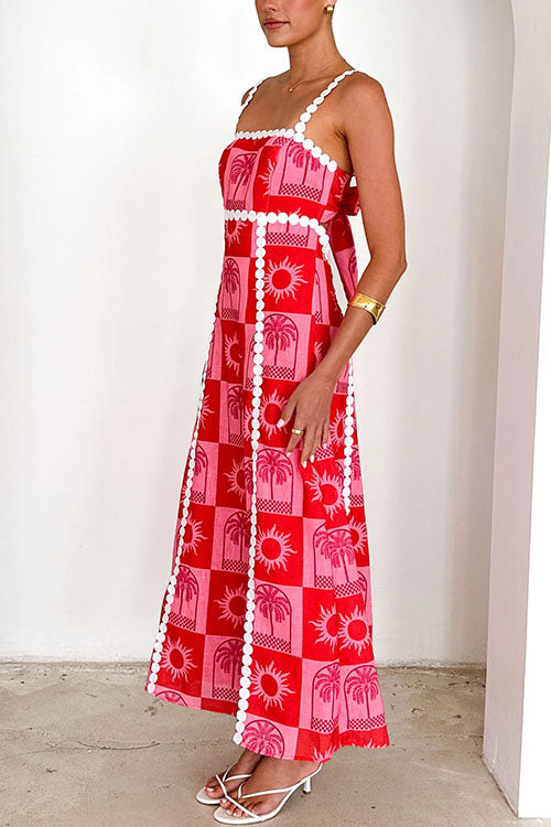 Robe longue camisole à imprimé palmier soleil avec nœud dans le dos de Ric Rac