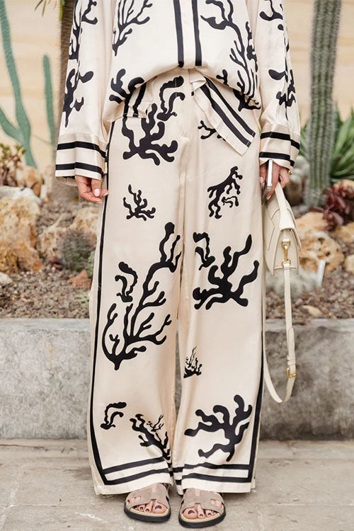 Chemise boutonnée à manches longues en satin imprimé récif