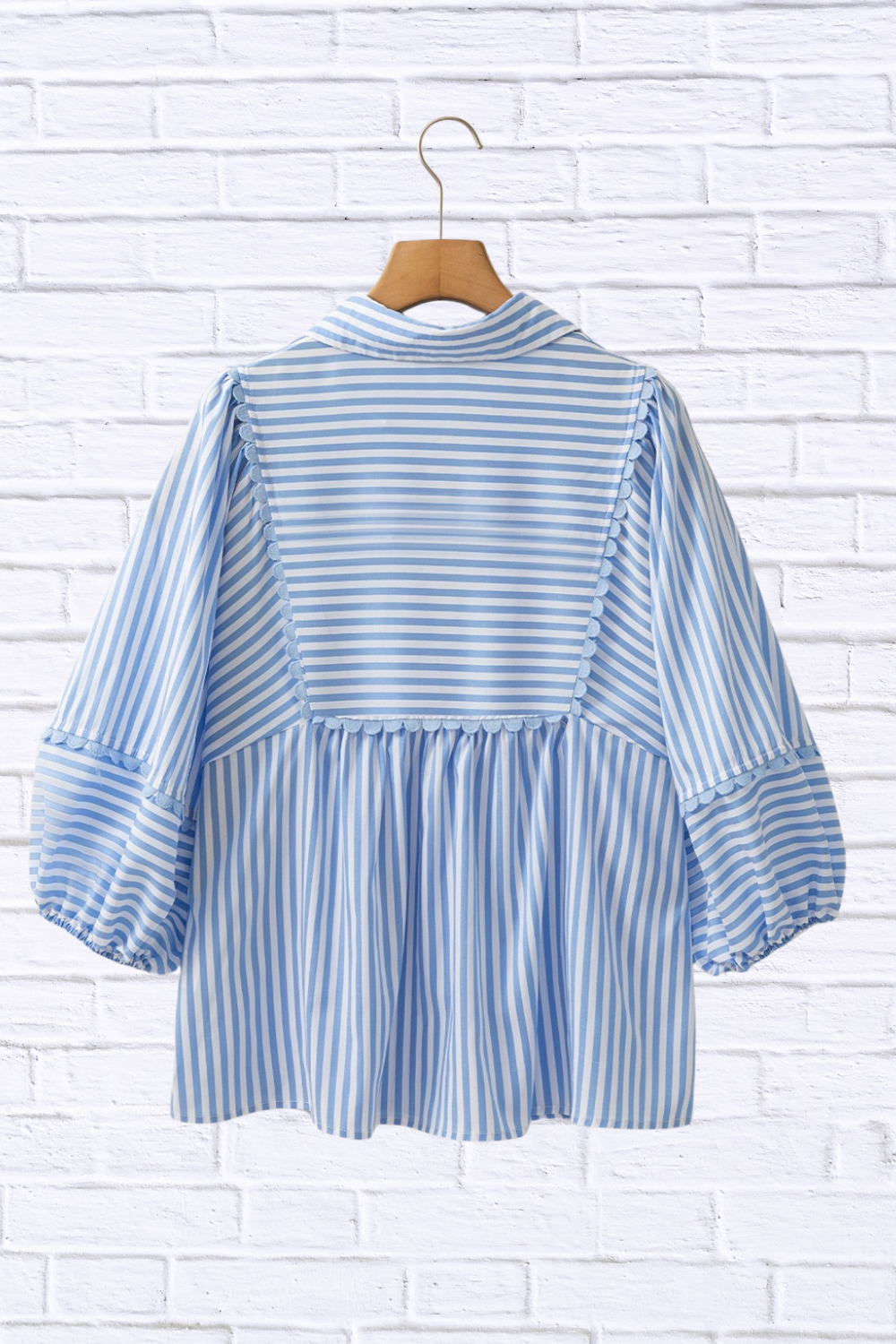 Striped Notched 3/4 Sleeve Blouse