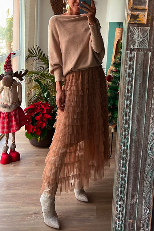 Boat Neck Batwing Sleeves Cozy Pullover Sweater