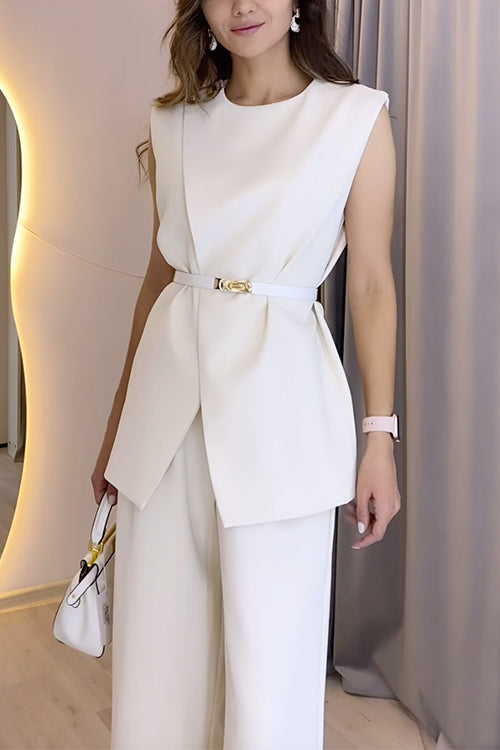 Chicest Cross Front Sleeveless Top Wide Leg Pants Suit Set