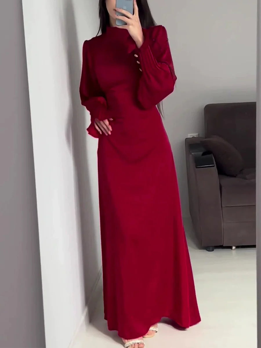 Elegant waisted pleated cuff dress