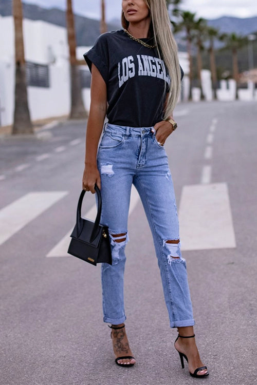 Trendy Distressed Stretch Ripped Denim Pants