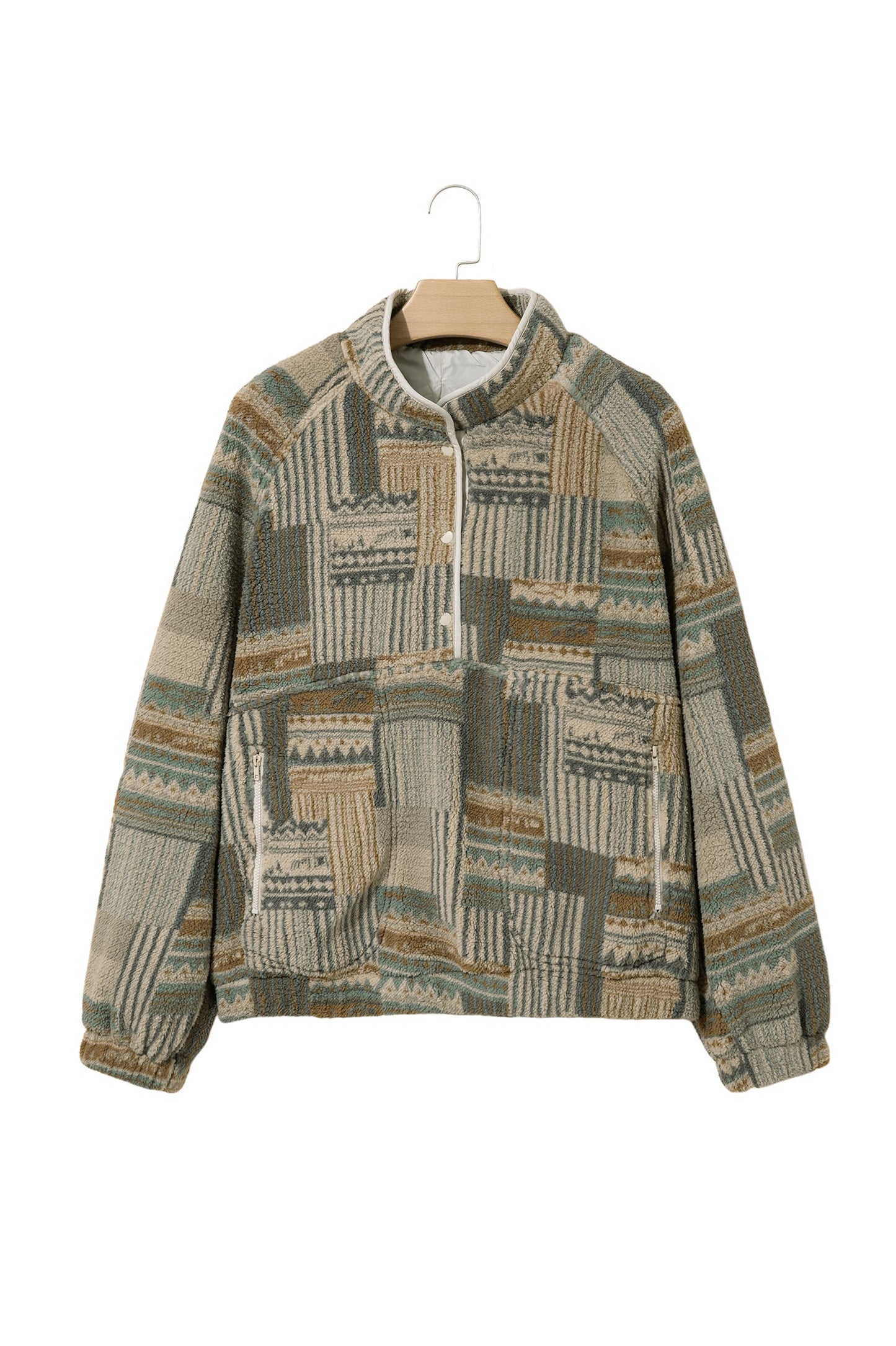 Green Western Print Fleece Pullover Long Sleeve Casual Fit Sweatshirt