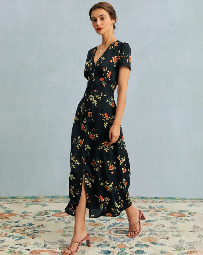 the black v neck floral short sleeve maxi dress – Voeza Long Sleeve Tops 1 and the perfect length Yes, you can wear Color:Prune