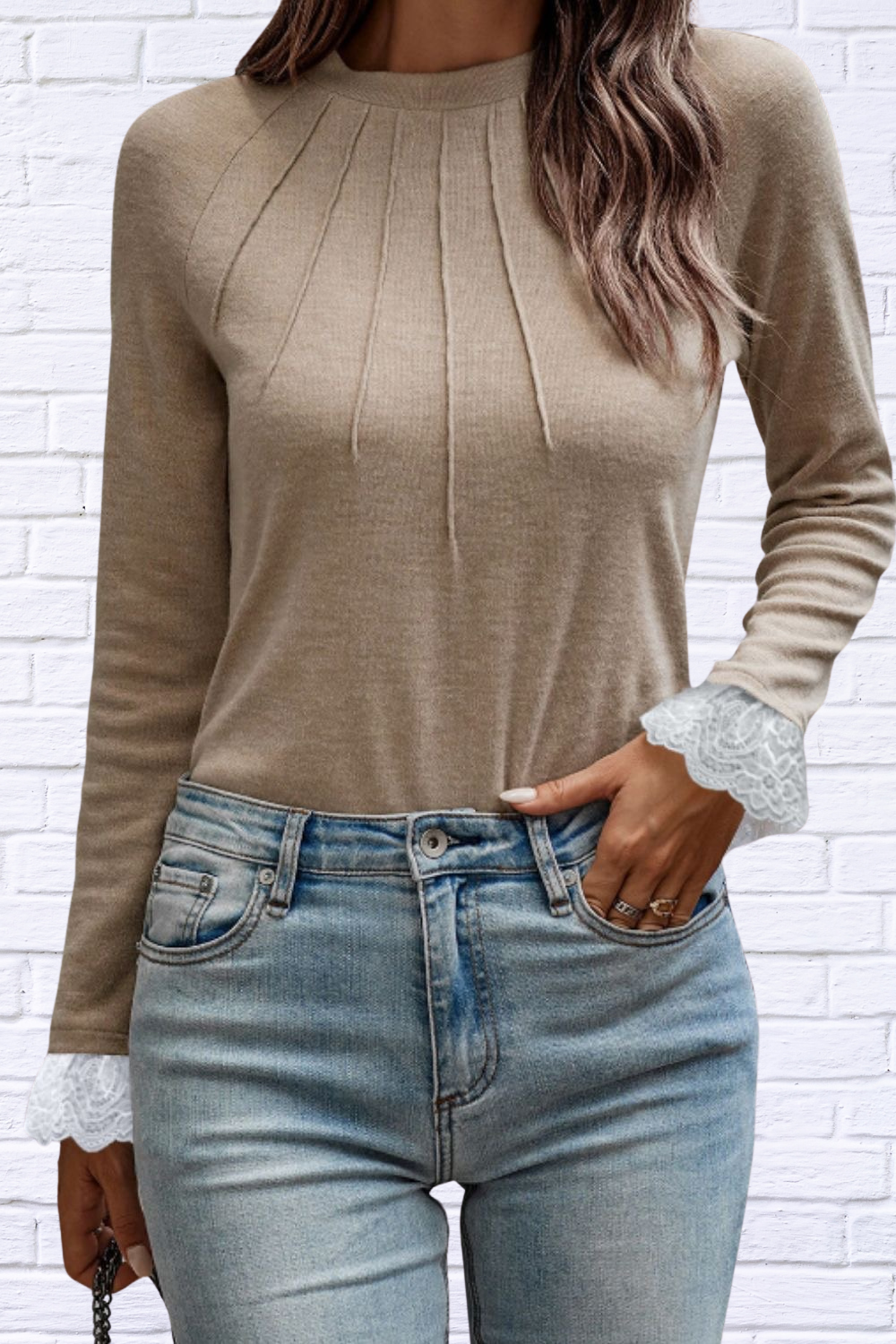 Audrey Lace Detail Round Neck Long Sleeve T-Shirt
