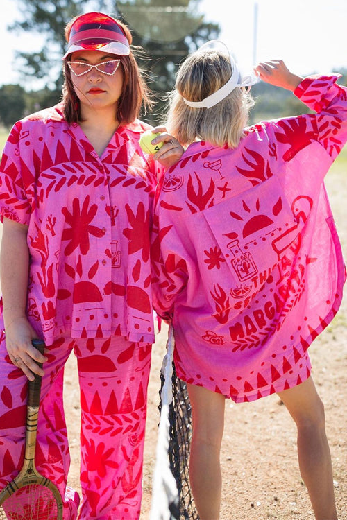 Unique Print Short Sleeves Blouse Shirt Elastic Waist Wide Leg Pants Set