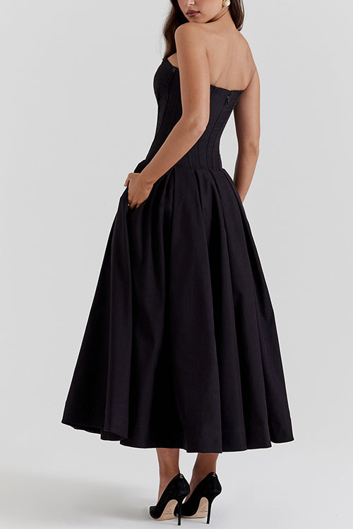 V Neck Strapless Corset Swing Maxi Dress