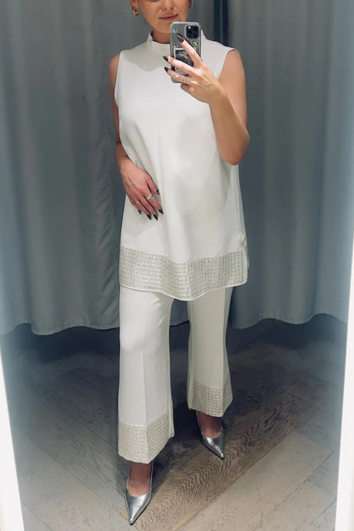 Set aus ärmellosem Oberteil mit Rollkragen und Hose mit weitem Bein