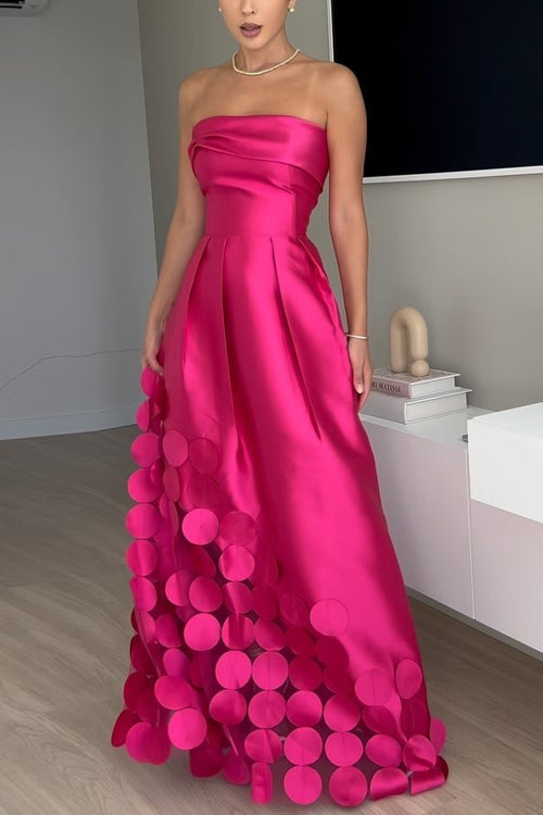 Trägerloses, tailliertes Maxi-Partykleid mit Polka Dot-Applikation