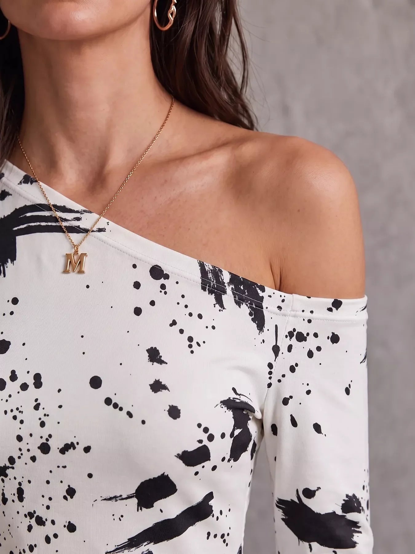 One-Shoulder Long Sleeve Paint Splatter Bodycon Mini Dress