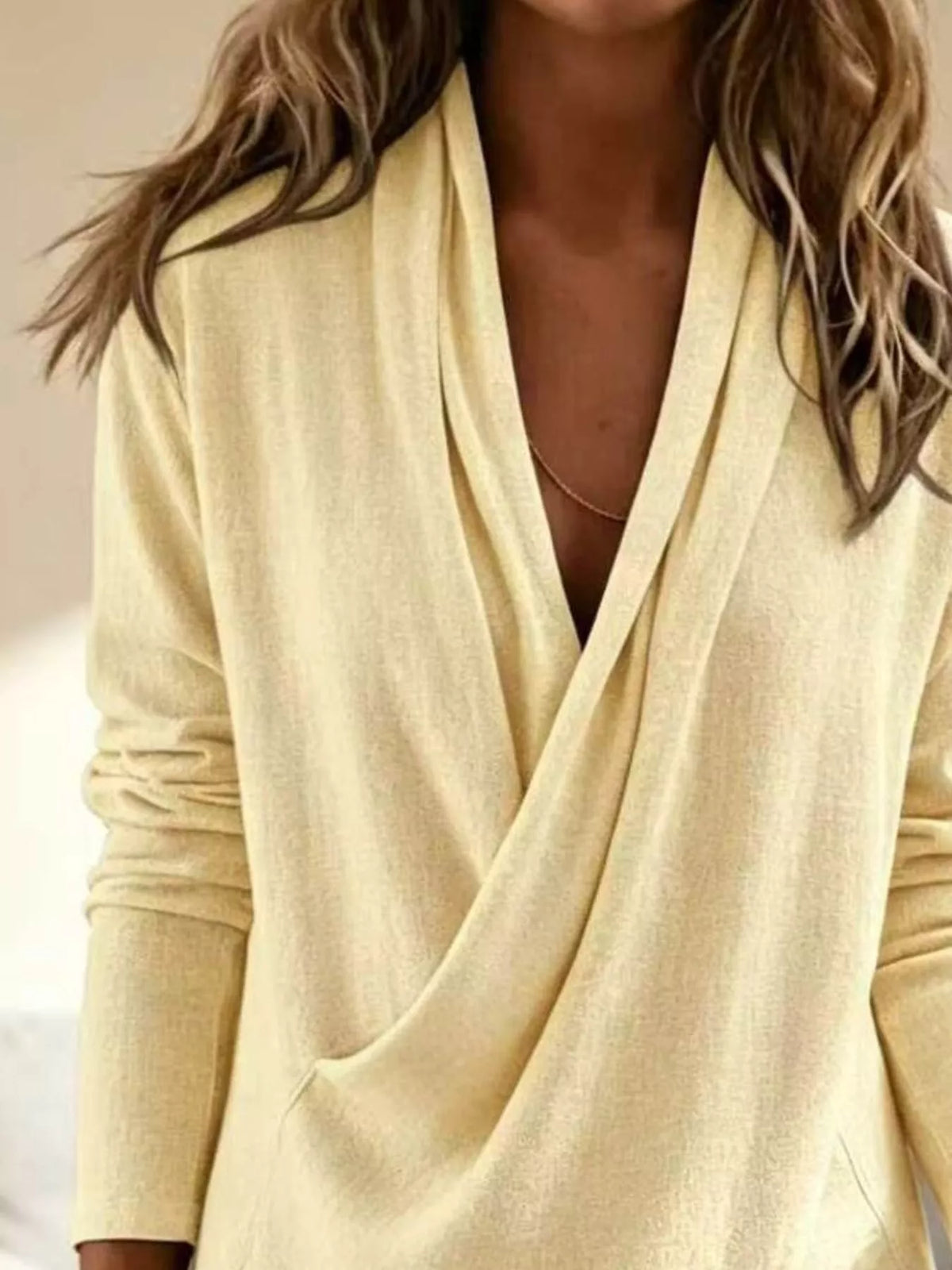 Full Size Wrap-Front Long Sleeve Blouse Plus Size