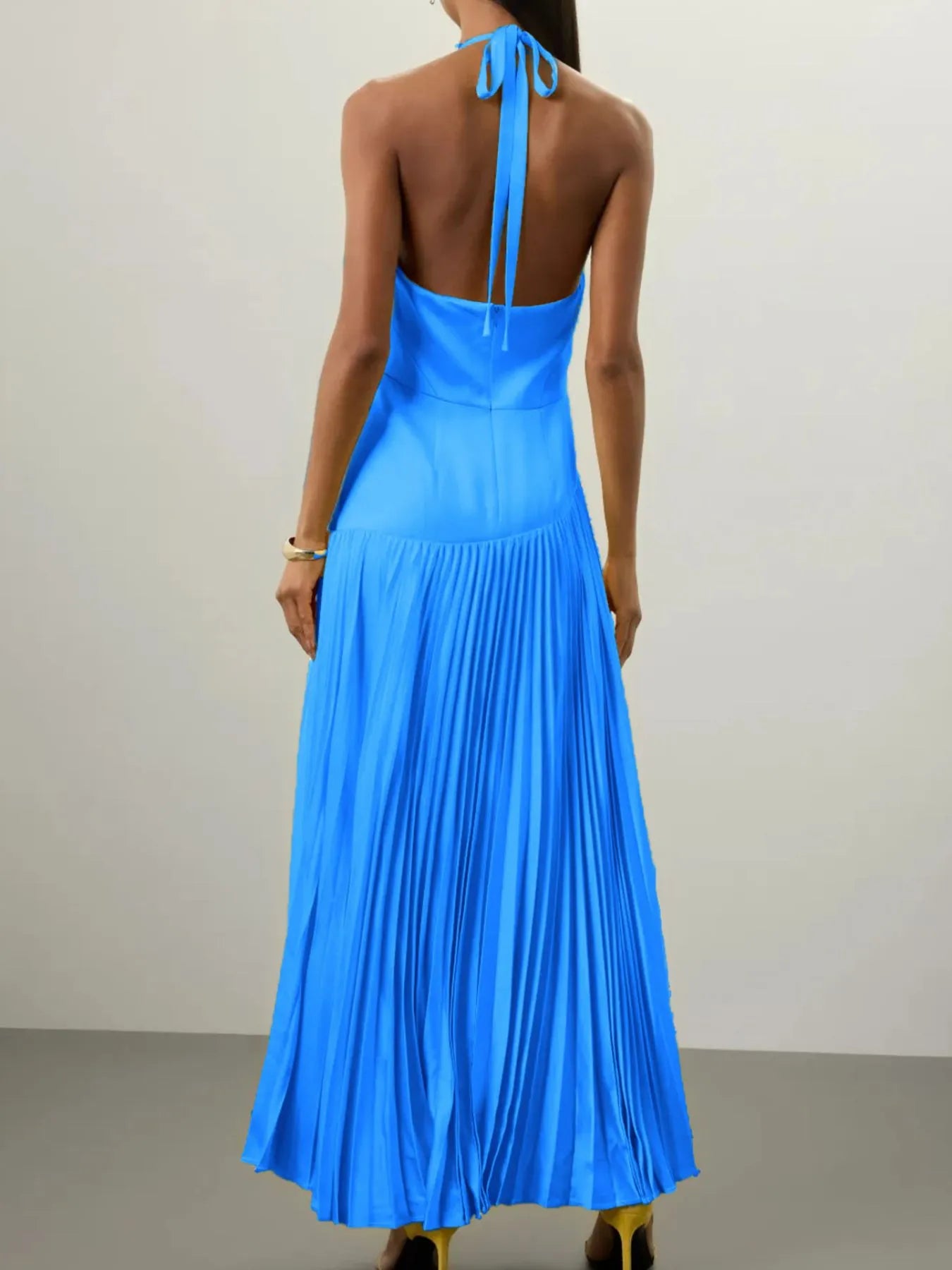 Pleated Halter Neck Maxi Dress