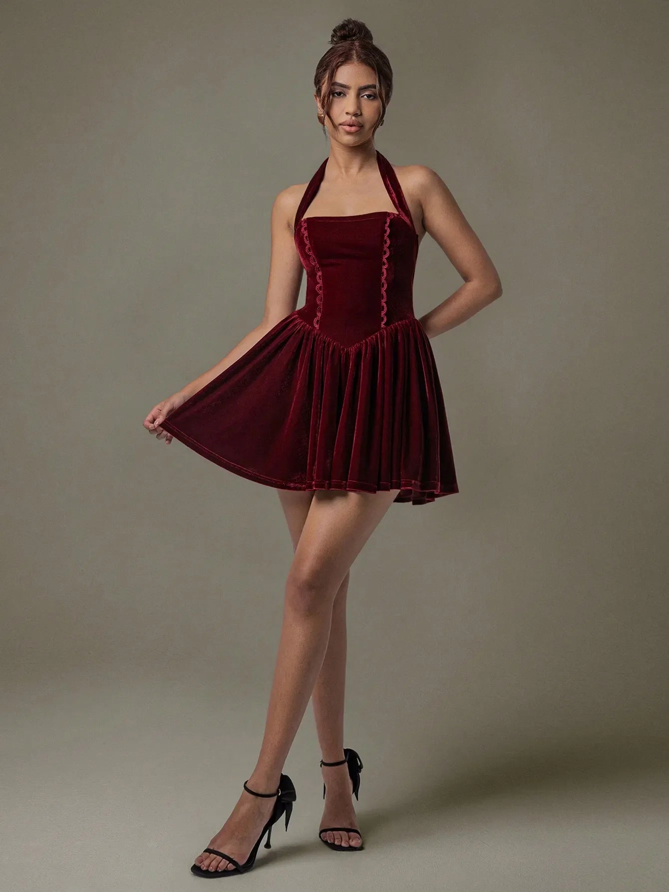 Kay's Velvet Halter Skater Dress