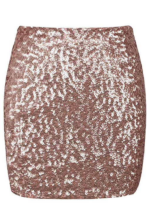 Elastic Waist Sparkly Sequin Mini Skirt