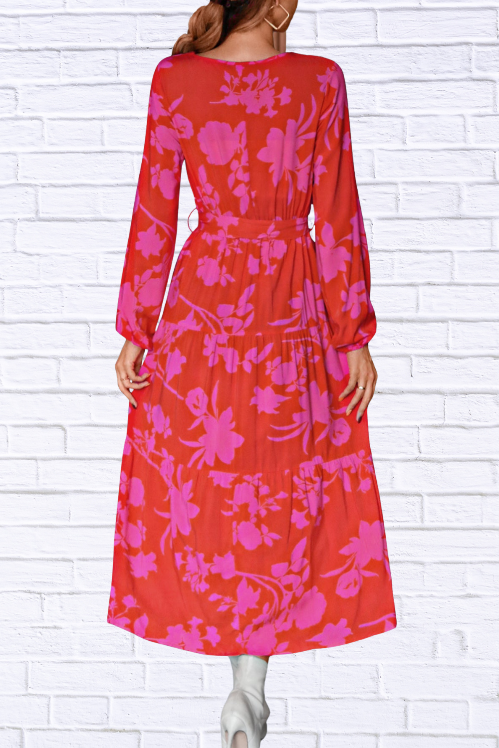 Floral V-Neck Long Sleeve Dress