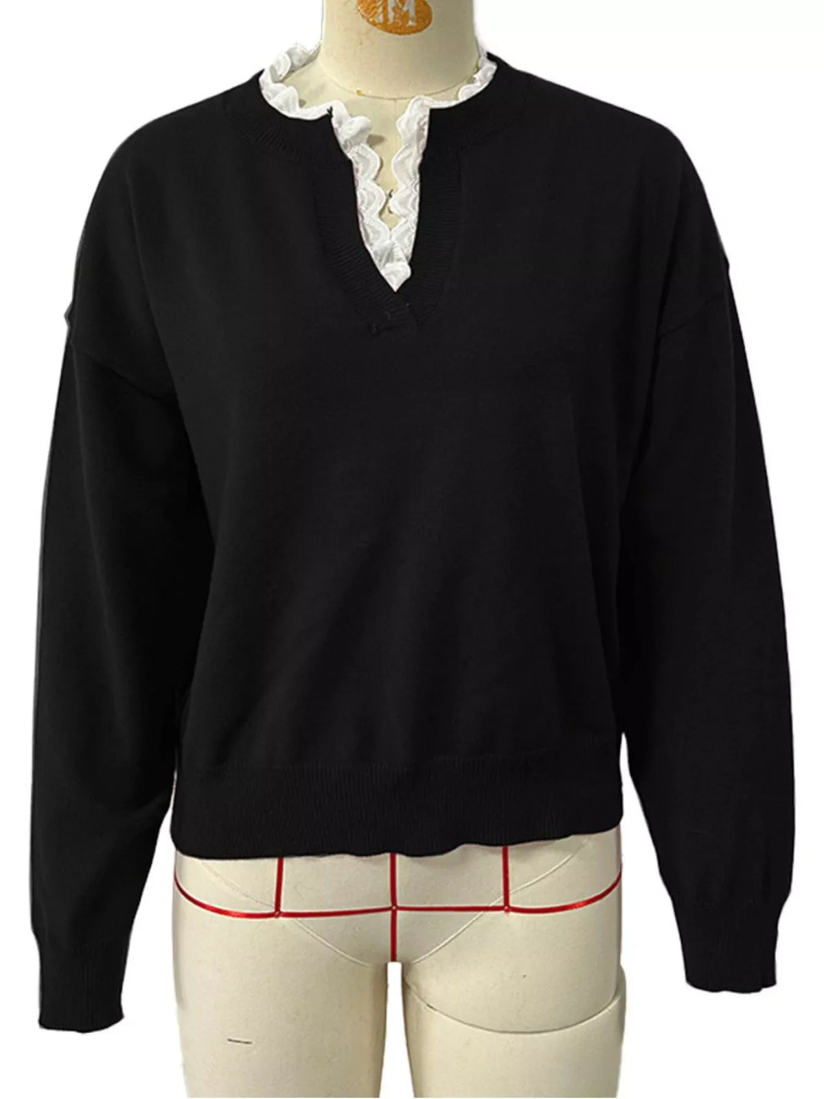 Lace Trim Dropped Shoulder Sweater