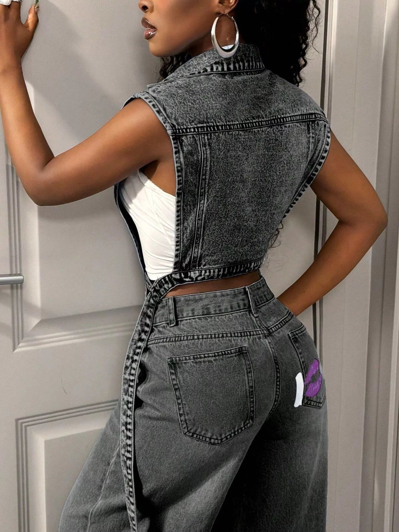 High-Low Open Front Denim Vest