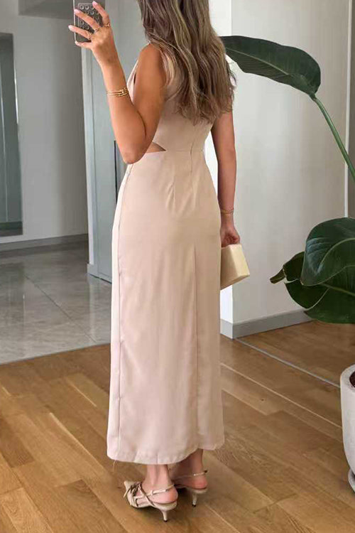 Crewneck Sleeveless Cut Out Waist Maxi Dress