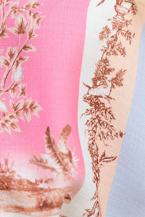 Half Sleeves Button Up Bow Waist Printed Romper