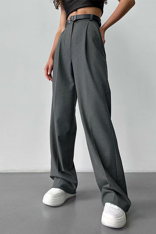 High Rise Pocketed Straight Leg Suit Pants