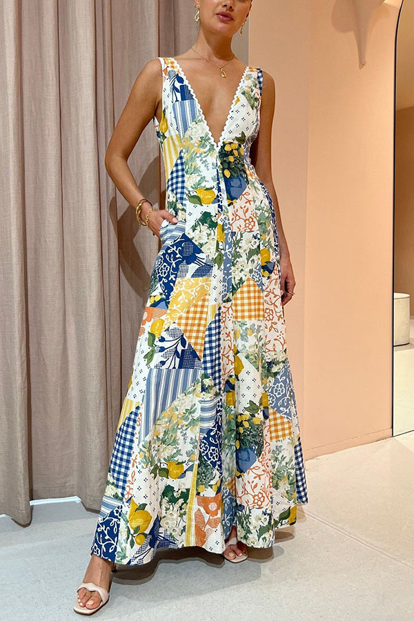 Summer sleeveless V-neck swing dress