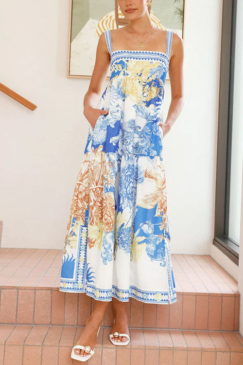 Robe longue camisole imprimée à poches et fentes latérales