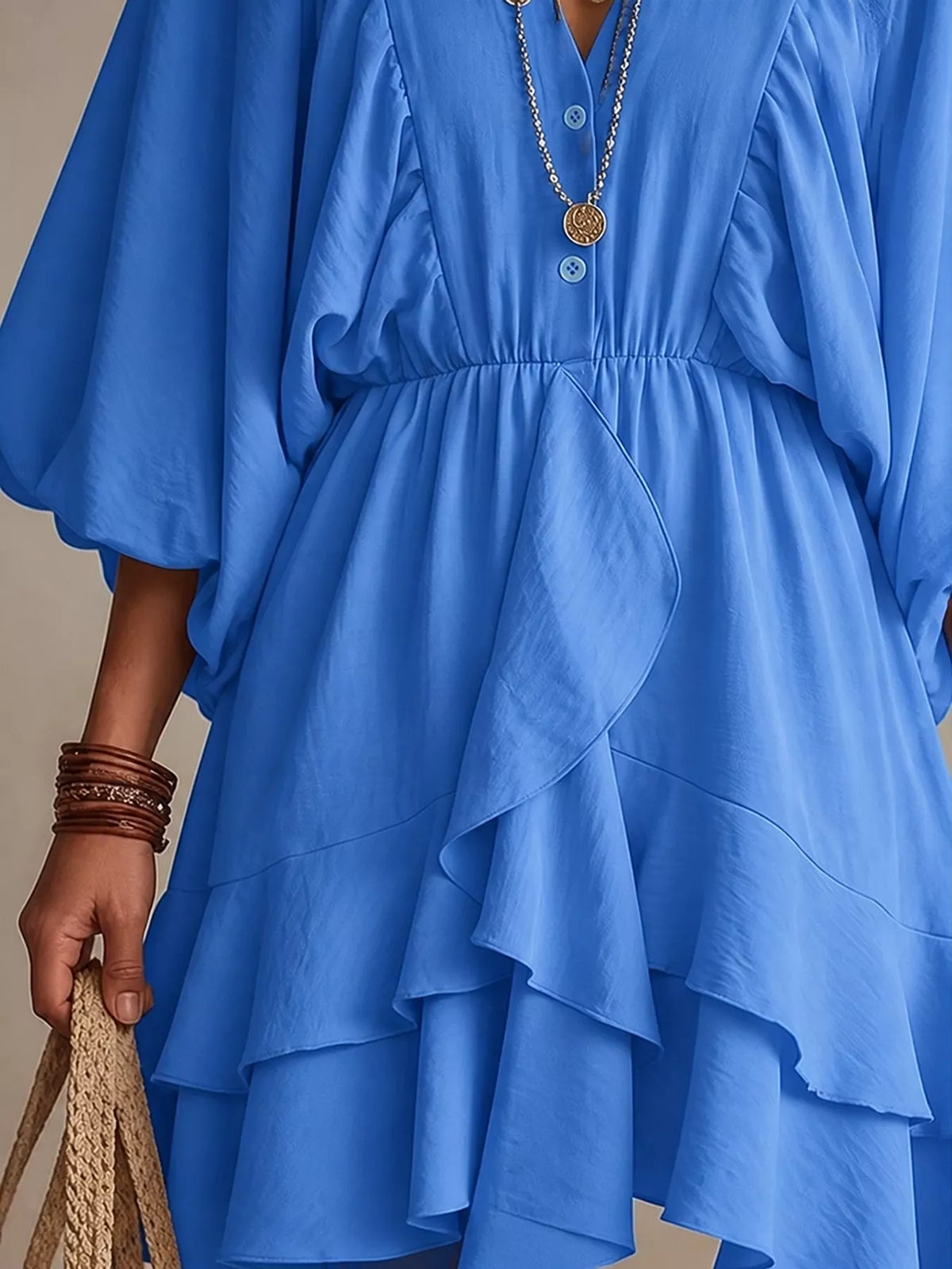 Ruffled Balloon Sleeve Mini Dress
