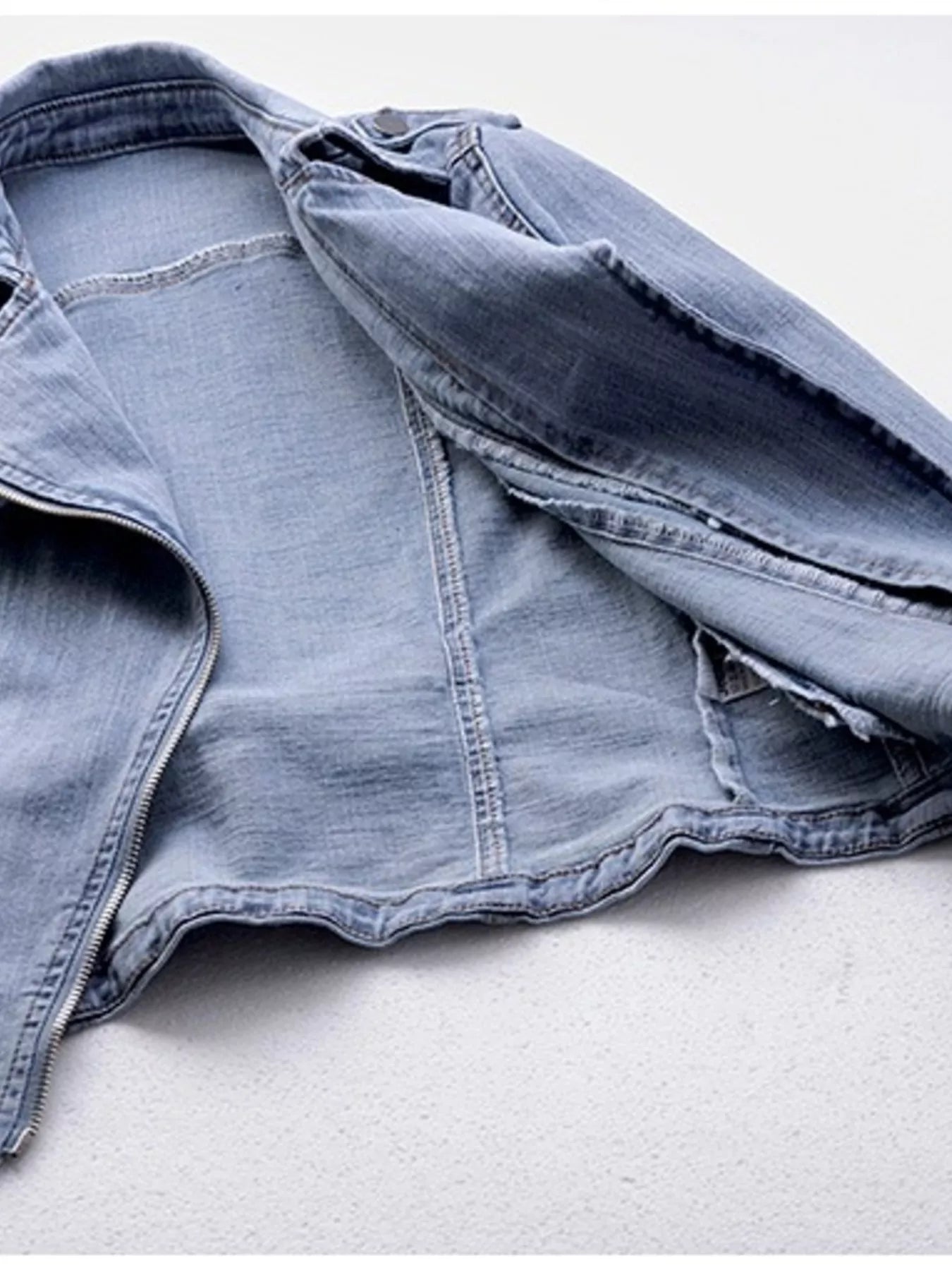 Full Size Asymmetrical Zip Denim Jacket Plus Size