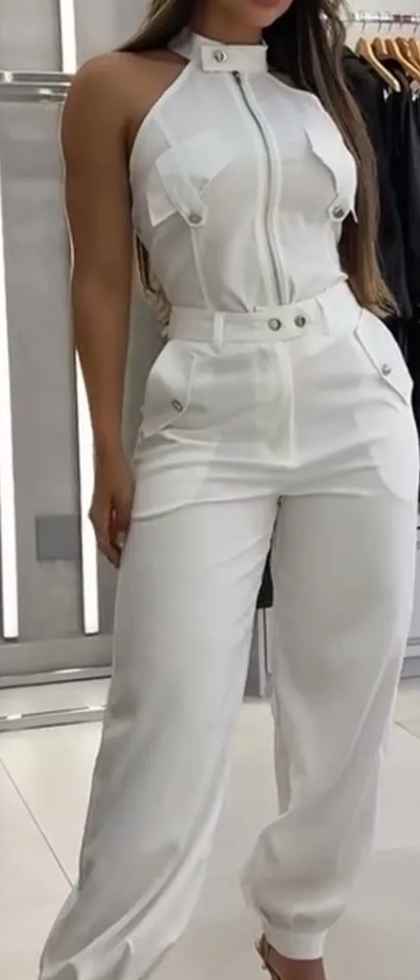 Costume tendance à col rond et fermeture éclair