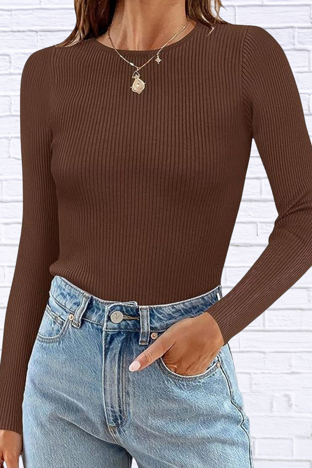 Ribbed Knit Slim Fit Long Sleeve T-Shirt