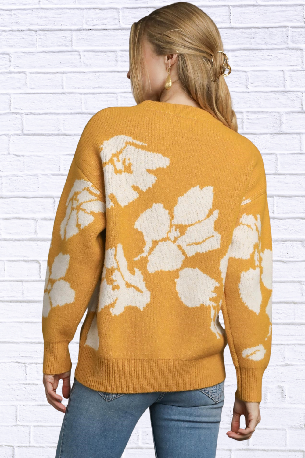 Mustard Floral Long Sleeve Sweater