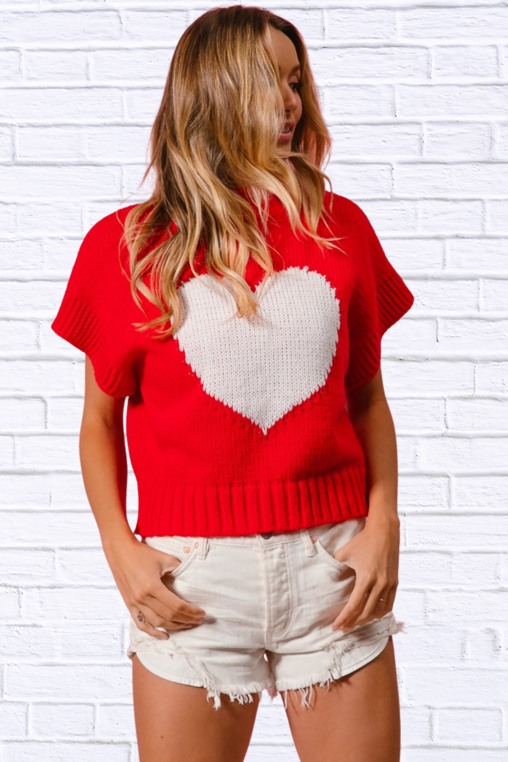 BiBi Rib Banded Heart Pattern Valentines Sweater