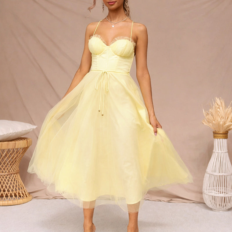 Bella - Women’s Tulle Midi Dress with Corset Bodice