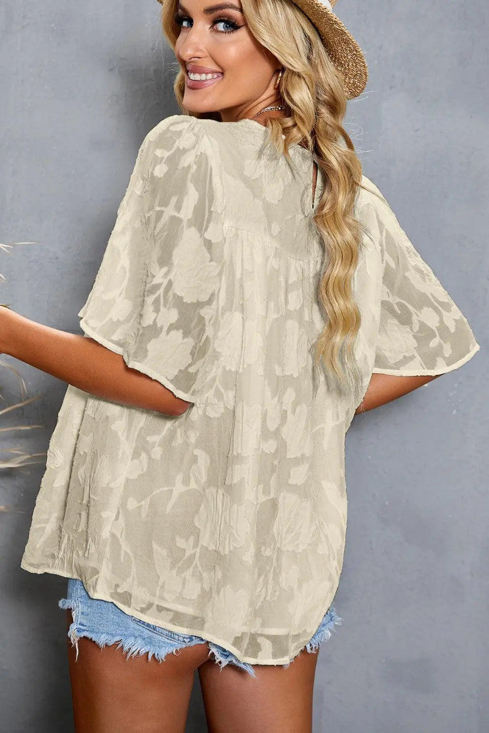 Blue Zone Planet | Applique Half Flutter Sleeve Top