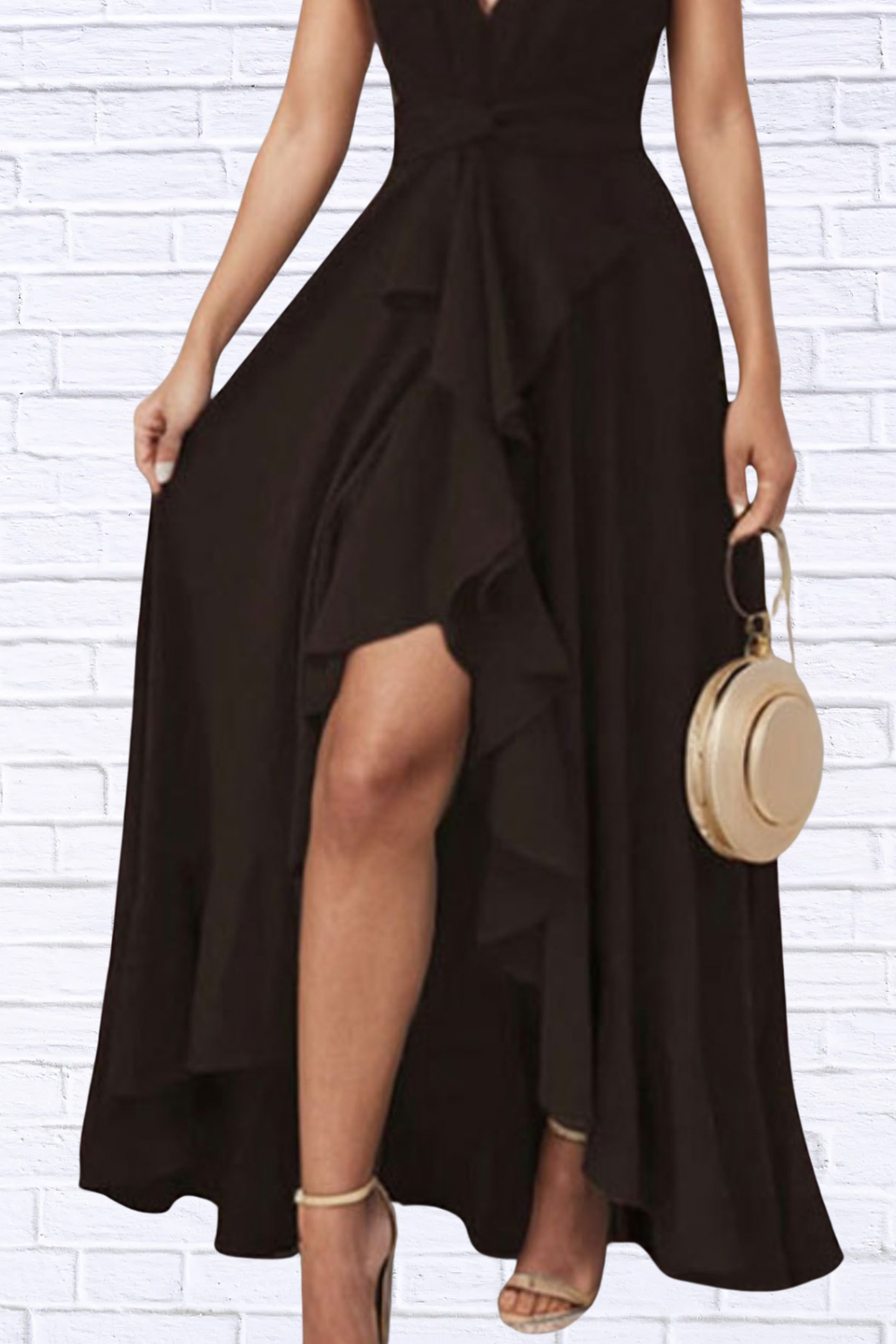 Plus Size Ruffled High-Low Maxi Dress for Women | Elegant Flowy Evening & Special Occasion Dress