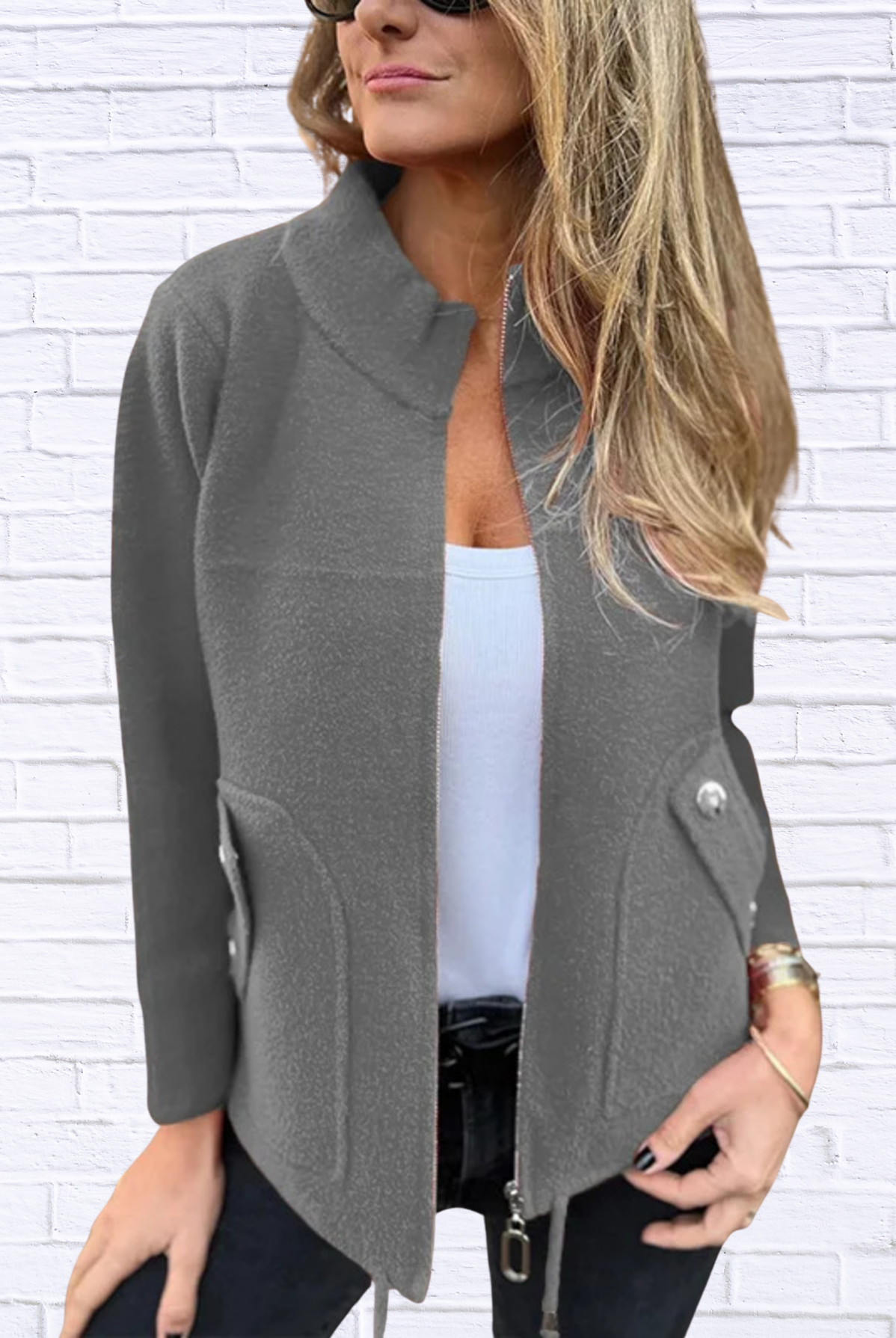 Full Size Textured Knit Zip Up Outerwear Plus Size