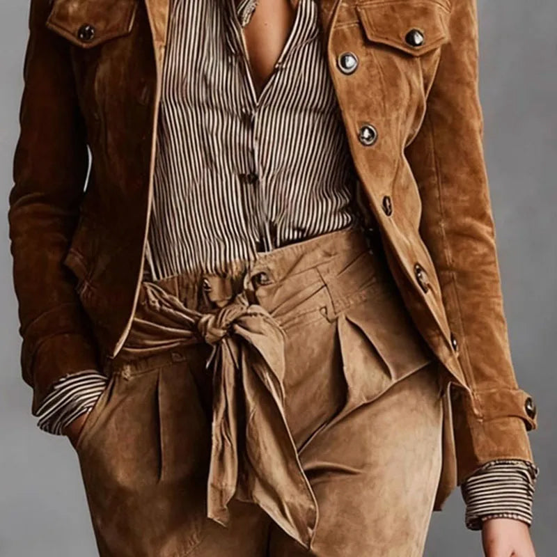 Classic Suede Button-Up Short Jacket