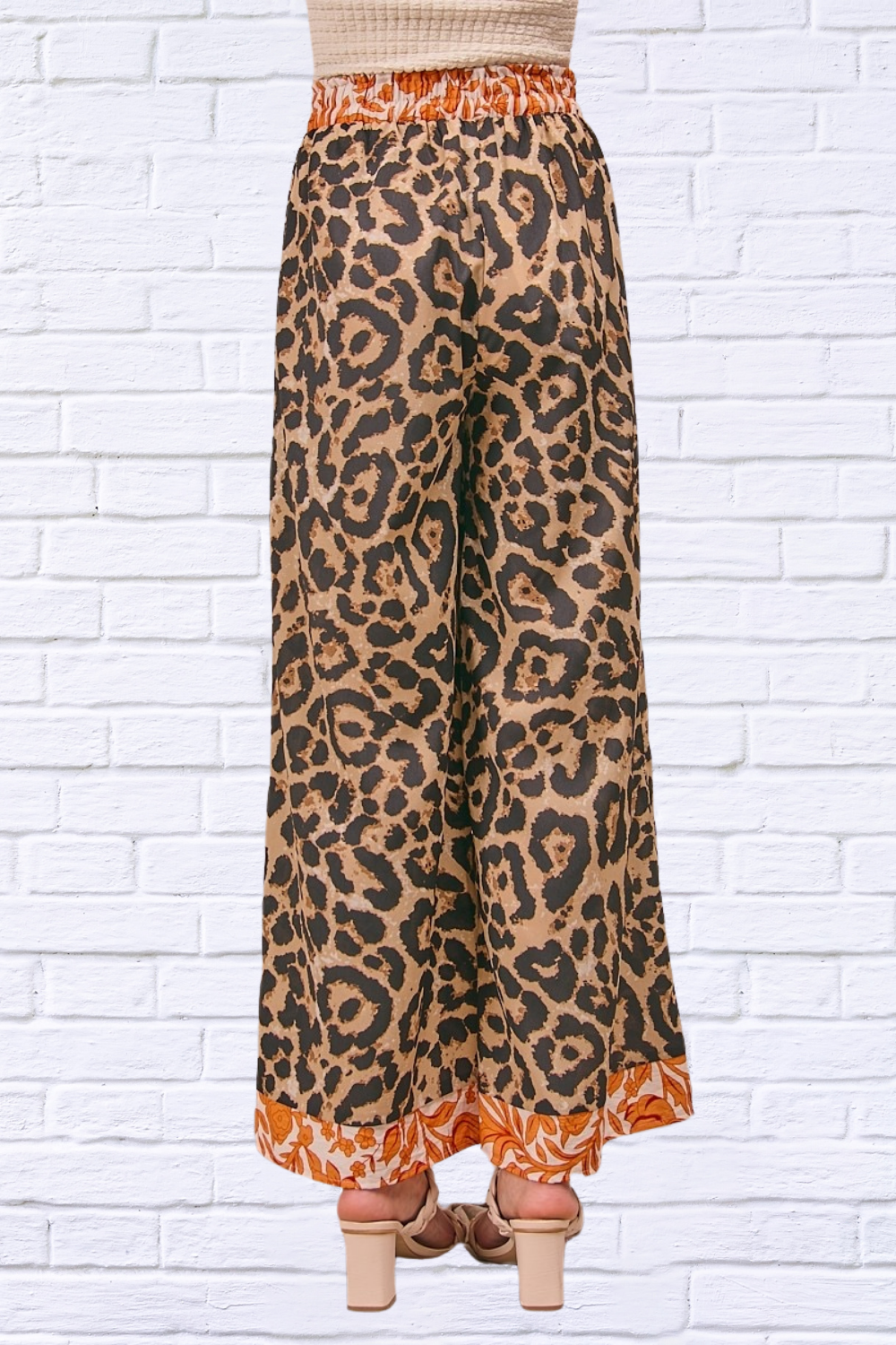 Leopard Print With Contrast Banded Wide Pants