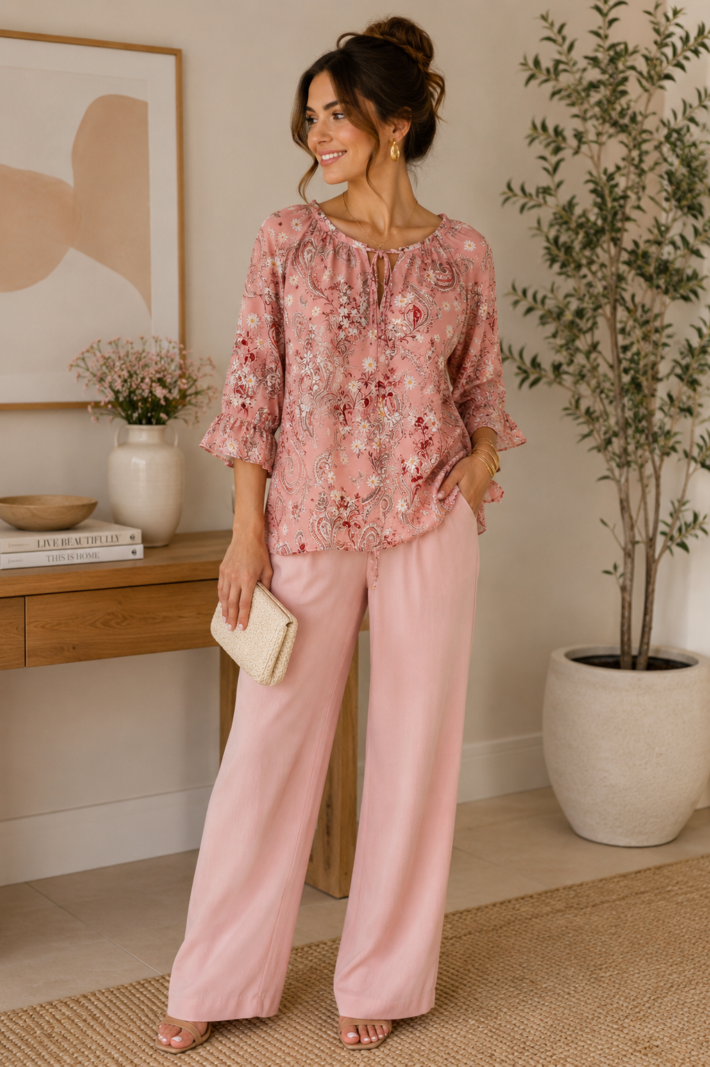 Blush Paisley Floral Blouse for Women | Boutique Top