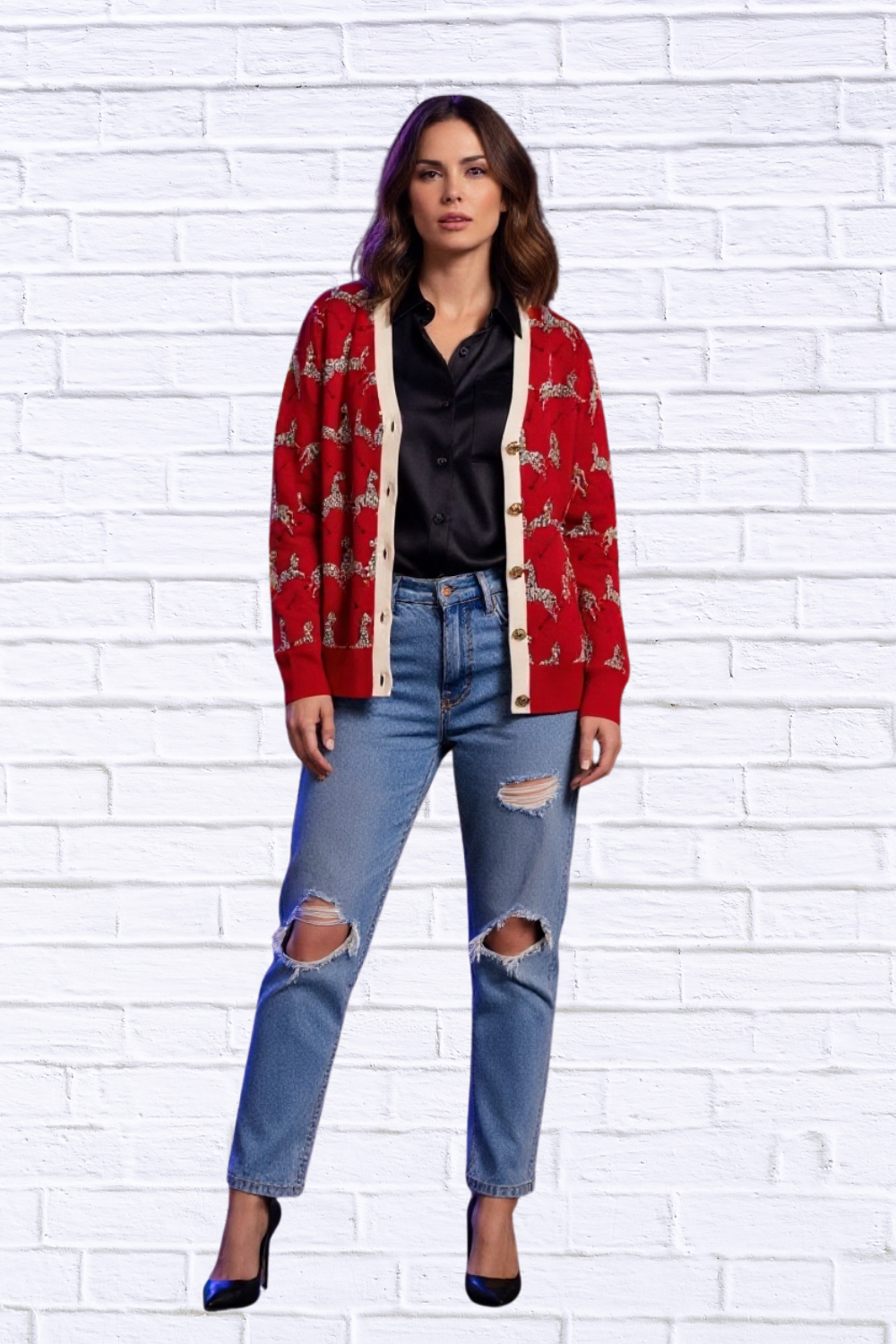 Women’s Casual V-Neck Zebra Print Cardigan