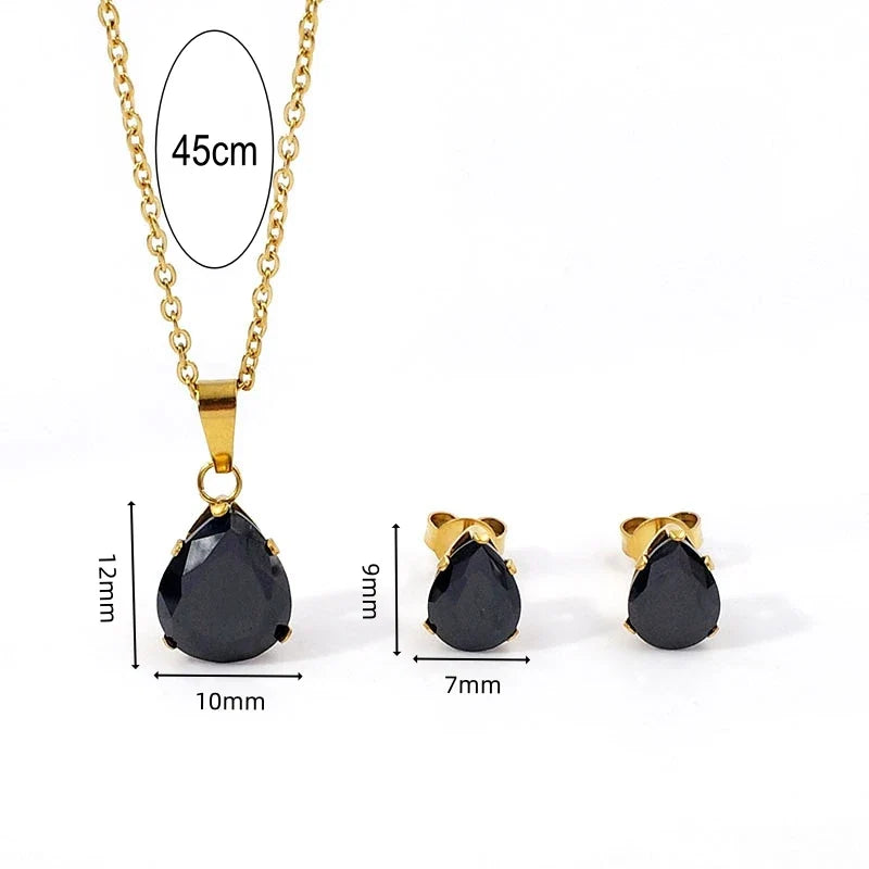 Waterdrop Multi-Color Zircon Birthstone Necklace and Earrings Sets