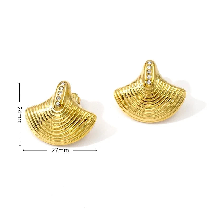 18K Gold Plated Diamond Shell Layered Chain Necklace Earrings Set