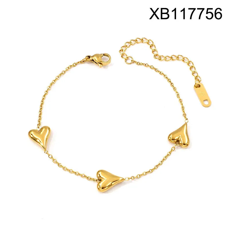 18K Gold Plated Heart Chain & Bracelet Set