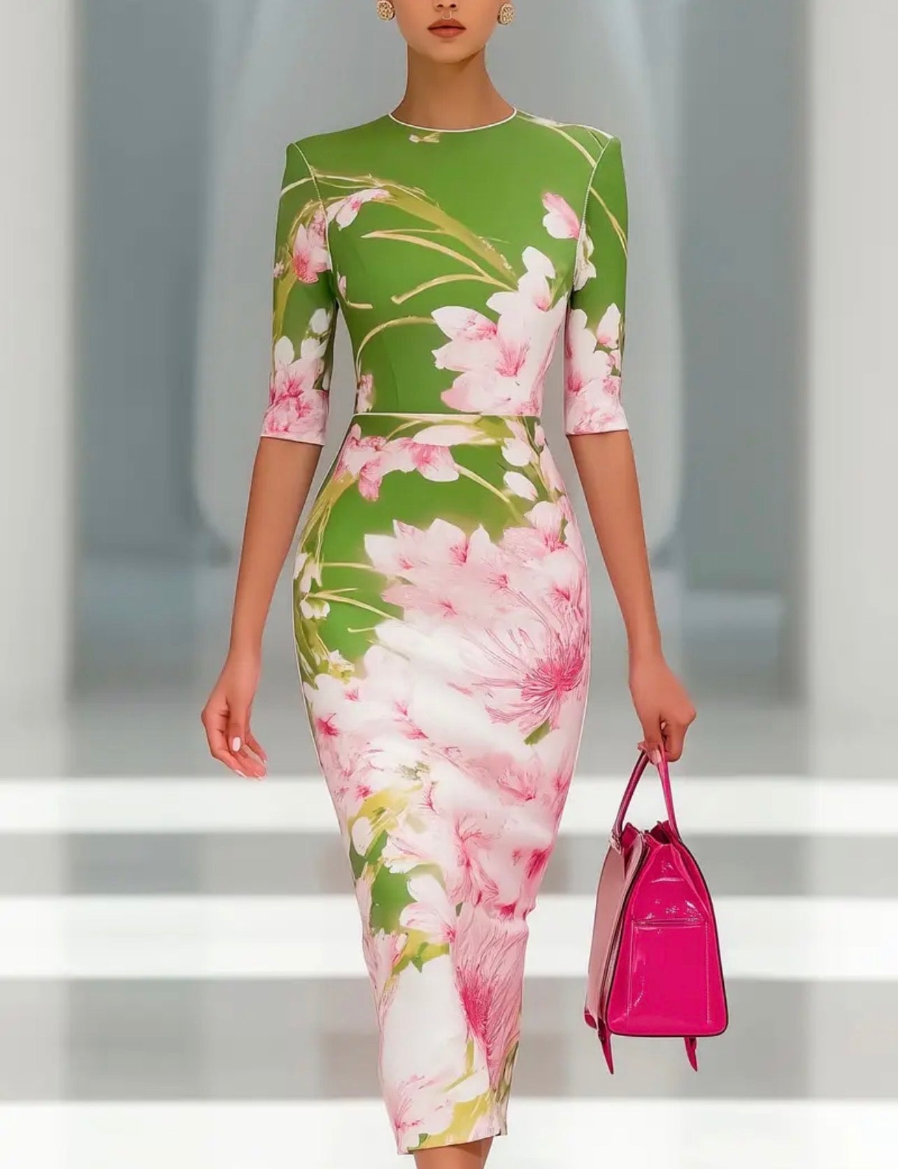 Green Floral Midi Dress for Women | Elegant Occasion Dress