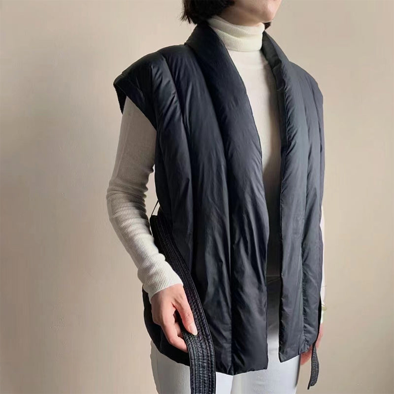 Soft Wrap Puffer Belted Vest