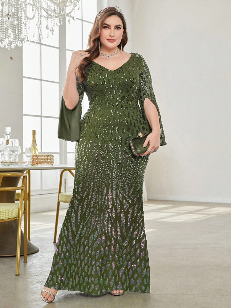 Plus Size Long Sleeve Deep V Plunge Sexy Dress Evening Cocktail Party Dress