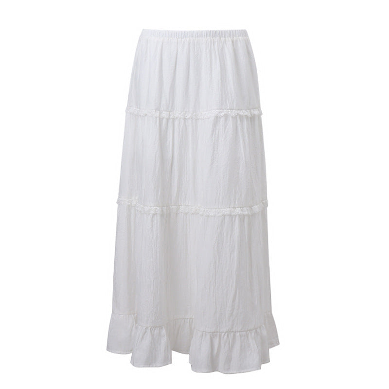 Fashionable French Sweet Sexy Two Piece Suit Summer Women Off Shoulder Tube Top Skirt No Belt White Skirt